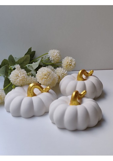 Dekoratif Balkabağı 3'lü Set, Beyaz Altın Saplı El Yapımı, Ev Dekoru, Obje