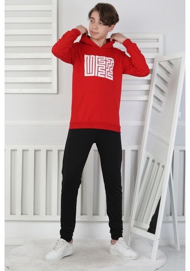 Erkek Çocuk Eşofman Takımı Kapüşonlu Kırmızı