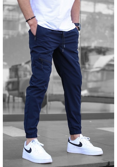 Madmext Lacivert Fermuar Detaylı Paraşüt Jogger Pantolon Lacivert