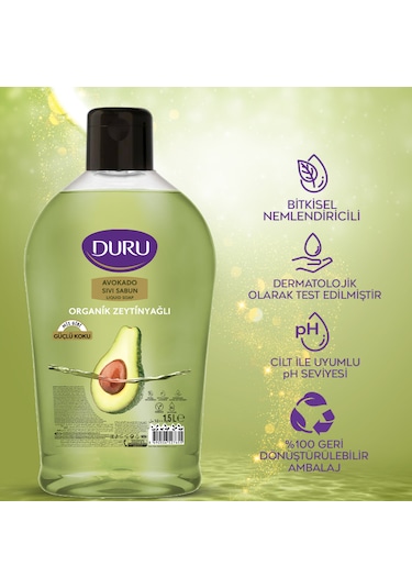 Duru Organik Zeytinyağlı Avokado Sıvı Sabun 2 x 1500 ML + 500 ML