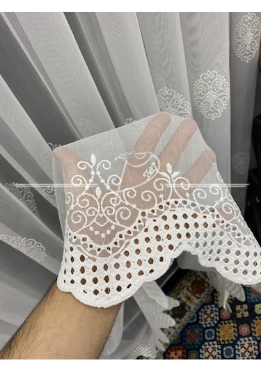 Tül Perde Taç Marka Serpme Damask Motifli Tül Perde-A26129 Çok Renkli