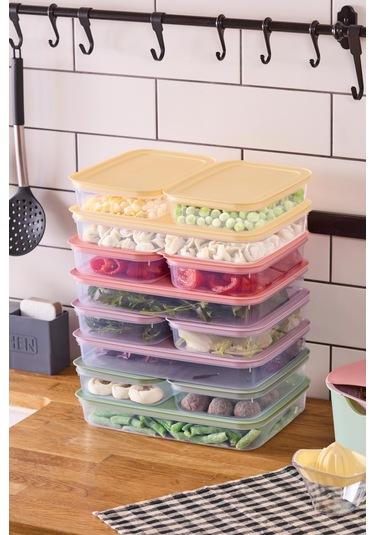 Fridgy+ 12'li Buzdolabı Organizer Mikrodalga Ve Difrize Uygun Saklama Kabı 8x1,3lt+4x2,6lt-pastel