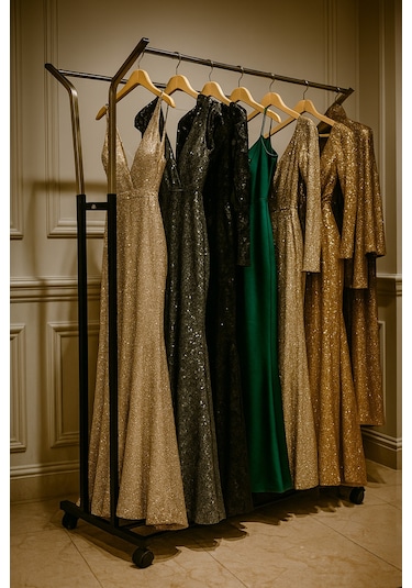 V Ayarlı 125 Cm En Çelik Konfeksiyon Elbise Askılık Tekerli Portatif Raf Home Hanger Siyah