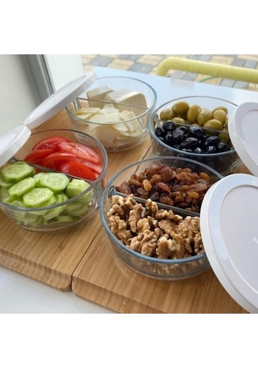 Paşabahçe  530683 Polar Iki Bölmeli Kahvaltılık Saklama Kabı Beyaz Kapaklı 4 Adet Fma504752