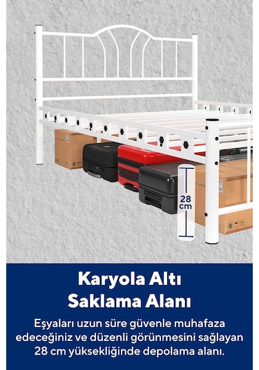 Argimo Bella Çift Kişilik Ferforje Metal Karyola Beyaz 180 x 200