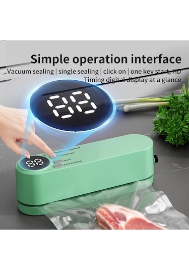 Honeybeeshop Çok Fonksiyonlu Yeşil Otomatik Gıda Mühürleyici Taşınabilir Kablosuz Vakum Makinesi Uzun Süreli Gıda Koruma Kompakt Mutfak Ve Piknik Için
