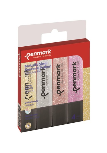 Penmark Fosforlu Kalem 4 Lü Karışık Renk Simli Fosforlu Kalem Seti Çok Renkli