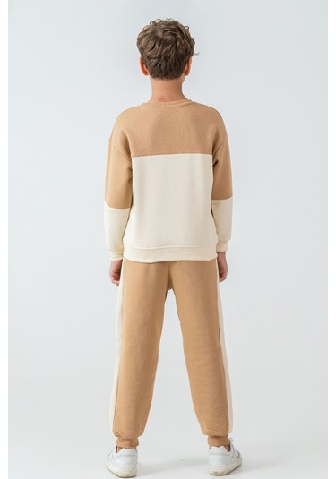 Erkek Çocuk Brooklyn Skat Clup Baskılı 3 İplik Kalın Kışlık Eşofman Takımı Ak4228 Bej