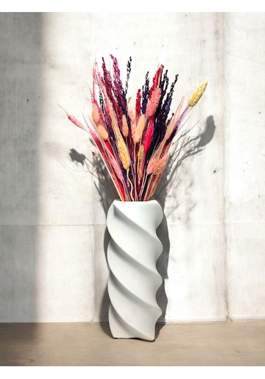Spiral Model Vazo - 22 Cm Beyaz Vazo Beyaz
