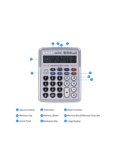 Singree 12 Haneli Büyük Ekranlı Hesap Makinesi - Çince Sesli, Müzik Çalma, Zaman/tarih Ayarı, Alarm, Çift Katlı Tuşlar Pil Yok Gümüş