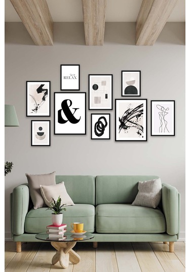 No77decor Siyah Geometrik Ve Line Art Temalı Tablo Seti