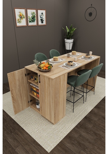 Asra Trend Mutfak Adası MA-04 %100 MDF Dolaplı Yemek ve Bar Masası Sonoma Asra Trend Mutfak Adası MA-04 %100 MDF Dolaplı Yemek ve Bar Masası Sonoma