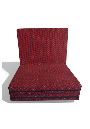 Katlanır Yer Yatağı - 80x180 10 Cm Kalınlık - Misafir Yatağı - Sünger Yatak Kırmızı Kare Desen