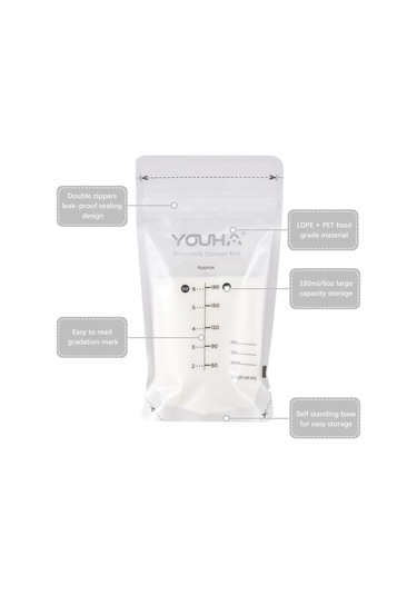 Youha Anne Sütü Saklama Torbaları Emzirme İçin Süt Saklama Torbaları 180ml/6oz Kapasiteli Önceden Sterilize Edilmiş 50