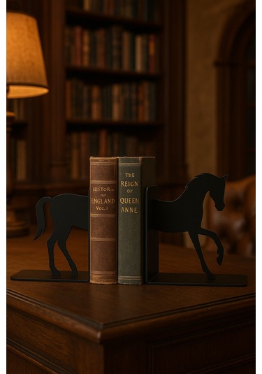 At Figürlü Metal Kitap Tutucu 2 Li Set Dekoratif Masa Üstü Kitaplık Aksesuarı