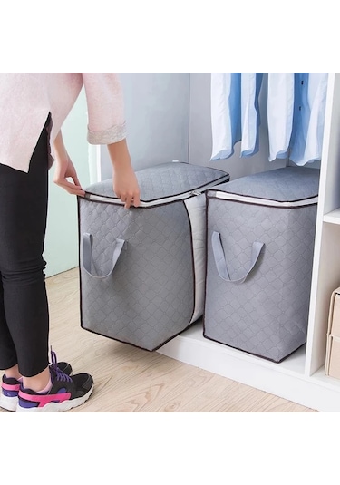 Honeybeeshop Pembe Yatak Çarşaf Giysi Büyük Depolama Çantası Organizer Sağlam Fermuarlı 2 Adet Pembe