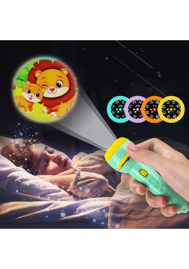 Yeni Ürün Çocuk Projektör Işığı El Feneri Karikatür Hayvan Dinozor Uyku Hikayesi Gece Resim Işığı Öğrenme Komik Eğitim Oyuncaklar P4 Siyah