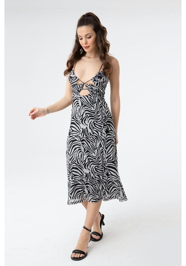 Soul 31202-23y Kadın Askılı Elbise SOUL-31202-R1571 Ekru - Siyah