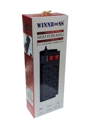 Wınnboss 2mt 8li 3xusb Termal Akım Korumalı Priz 16a 4000w