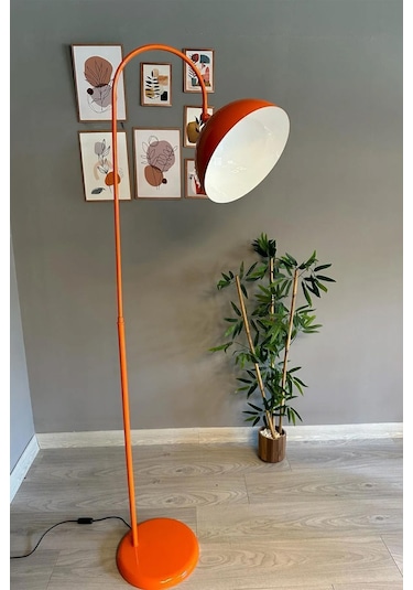 Dimmerli Işığı Ayarlanabilen Işığı Artırılıp Azaltılabilen Turuncu 6918 Hareketli Başlık Metal Lambader Turuncu