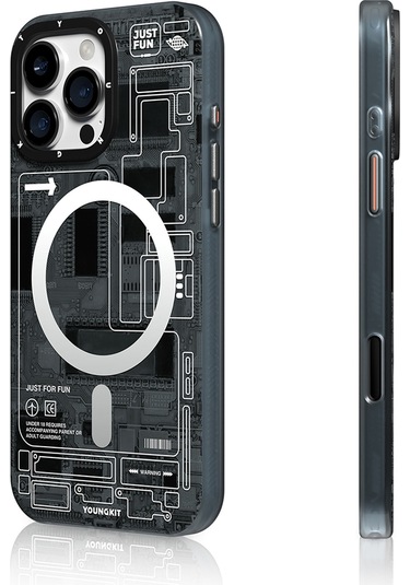 İphone 16 Pro Max Kılıf Magsafe Uyumlu Kamera Denetim Butonlu Youngkit Technology Serisi Kapak Gri