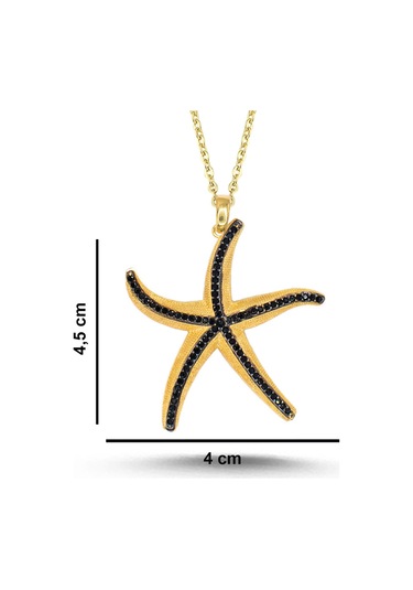 Siyah Taşlı Deniz Yıldızı Gümüş Kolye Gm34