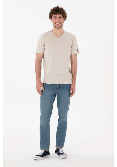 U.S. Polo Assn. Erkek Regular Fit  V Yaka Taş Basic Tişört 50305858-VR049