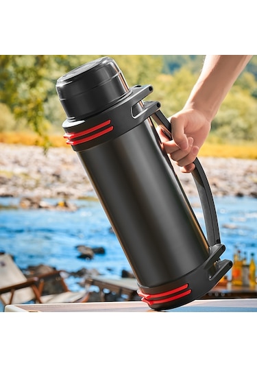 Açık Havada Seyahat Ve Ev İçin Büyük Kapasiteli Yalıtım Termos 1 L Siyah