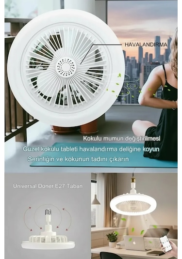 E27 Duylu Kumandalı Tavan Vantilatörlü Led Lamba 3 Hız Ve Renk Ayarlı Tavan Pervanesi 1