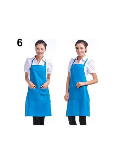Açık Mavi Unisex Basit Saf Renk Mutfak Restoran Önlüğü Cepli Pişirme Önlüğü