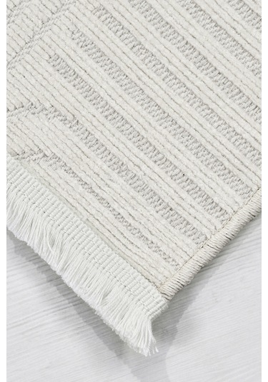 Revna Ekru Yıkanabilir Halı Kaydırmaz Tabanlı Pamuk Dokuma Salon Mutfak Koridor İçin Ekru