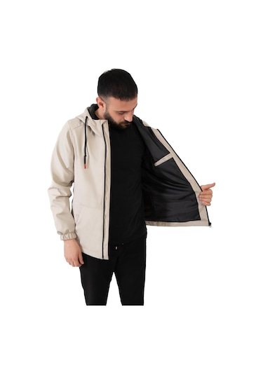 Freemen Erkek Taş Içi Astarlı Kanguru Cepli Su Ve Rüzgar Geçirmez Kapüşonlu Cepli Yağmurluk Taş