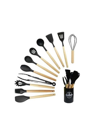 79127 12 Parça Silikon Mutfak Eşyaları Seti, Yapışmaz Siyah