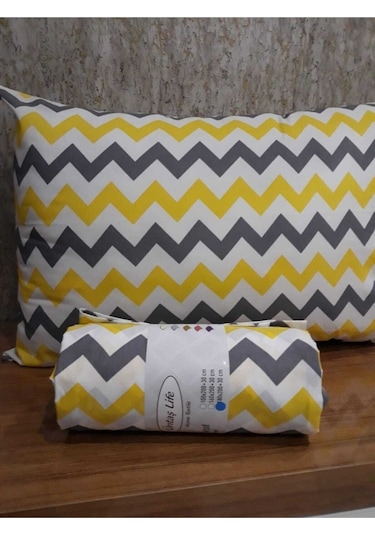 Üntaş Lastikli Çift Kişilik Çarşaf + Yastık Kılıfı Sarı - Gri 2 Adet