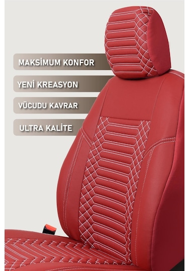 Ford E S C O R T Station Wagon Deri Oto Koltuk Kılıfı Ön Arka Takım Kırmızı Exclusıve Model Scr