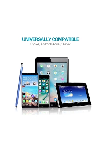 Manyetik Kapaklı Evrensel İki Uçlu Kauçuk Uçlar Kapasitif Stylus Kalem Mavi