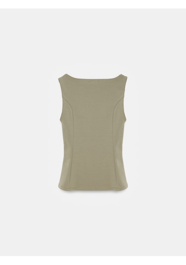Dilvin 21001 Kayık Yaka Peplum Top-açık Haki