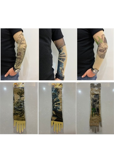 Giyilebilir Dövme 3 Çift 6 Adet Kol Çorap Dövmesi Sleeve Tattoo Set3