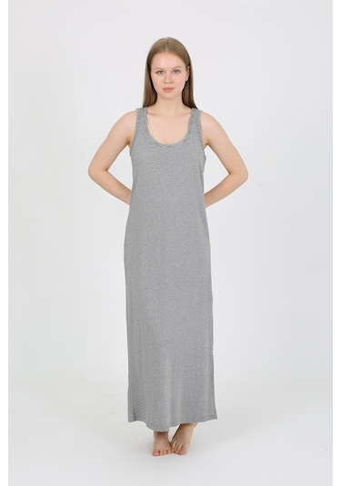 Akbeniz Kadın Kalın Askılı Yırtmaçlı Uzun Gri Gecelik 90110 Gri
