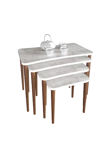 Selena 4Lü Zigon Sehpa Ahşap Ayaklı Salonseti Sehpası Kristal