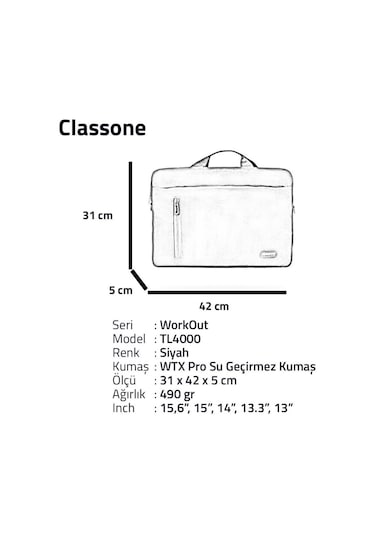 Classone Tl4000 Workout 15.6 “Notebook- Laptop El Çantası-Siyah