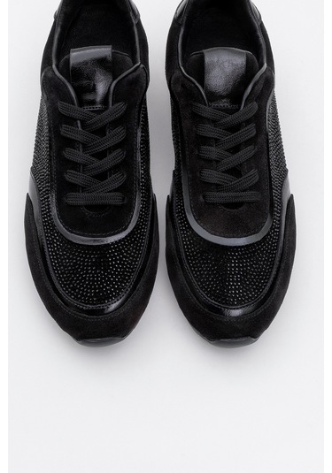 Bonia Siyah Süet Siyah Taşlı Hakiki Deri Kadın Spor Ayakkabı Siyah-süet Siyah