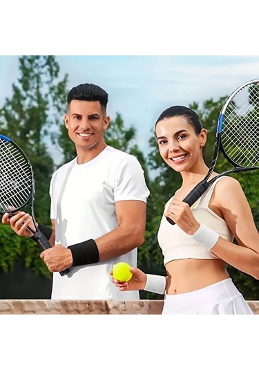 2 Adet Düz Renk Spor Fitness Ter Havlu El Bileklikleri Pamuklu Likralı Sarı