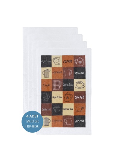 4lü Paket Baskılı Beyaz Mutfak Havlusu Modeli My Kitchen