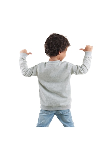 Denokids Rawr Dino Erkek Çocuk Sweatshirt -  Gri Melanj