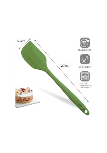 Silikon Kaşık Spatula Seti 6lı Yanmaz Yapışmaz Çizmez Yeşil 27cm