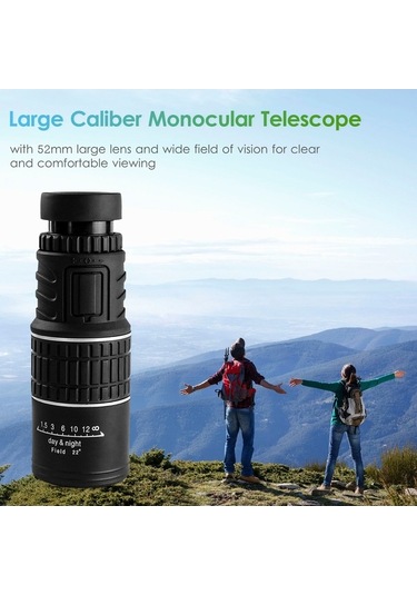 Ebitda 52mm Geniş Açılı Monoküler Teleskop, Ergonomik Tasarım, Bak7 Prizma, Taşınabilir, Siyah Siyah