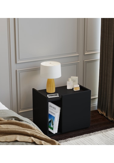 50 Cm Mdf Modern Siyah Komodin Çok Amaçlı Dolap Yan Sehpa