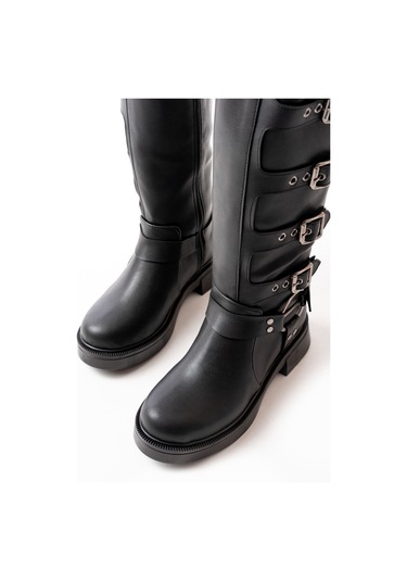 02-346 Siyah Düz Topuklu Günlük Bayan Binici Çizme Resimdeki Renk