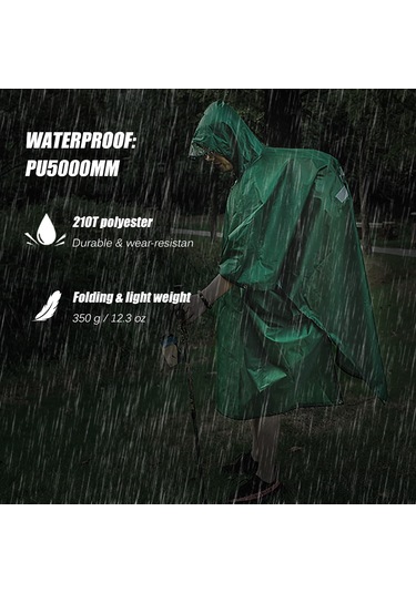 Springsun Çok Amaçlı Yağmurluk - Kamp, Yürüyüş Ve Seyahat İçin Pu5000mm Su Geçirmez Yeşil Şemsiye Yeşil